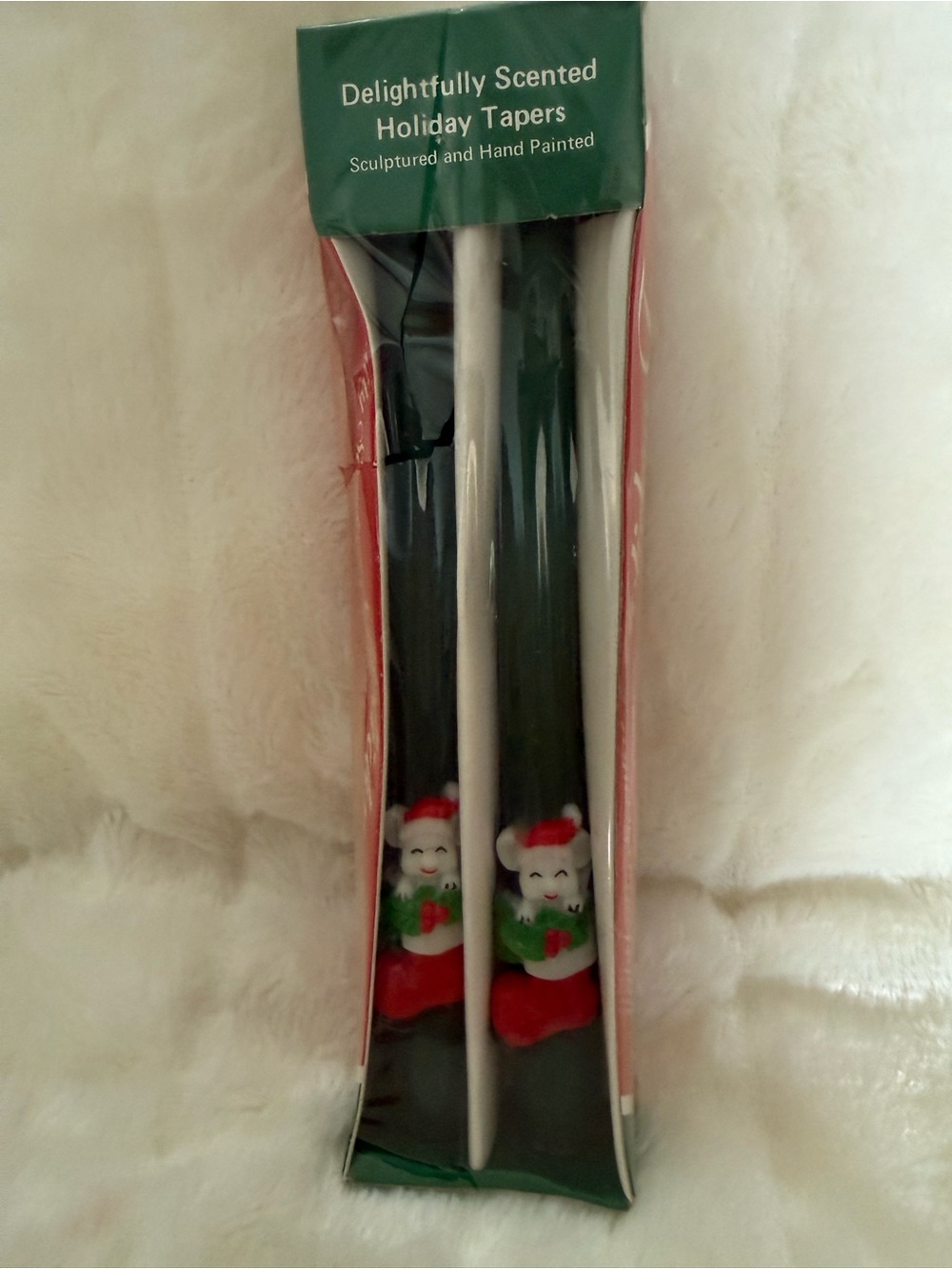 Vintage Christmas Sculptured Tapers Santa Mouse Novelty Wax Candles 10”